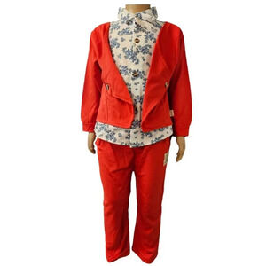 18-24M 2pcs Red Orange and White with Blue  Flower Faux Suit